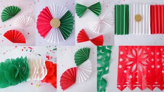 Papel picado, Guirnaldas y Adornos tricolor Mexicanos con papel china, crepe y bond