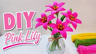 DIY Pink Lily Flower Tutorial | Easy Pipe Cleaner Flower Craft for Beginners