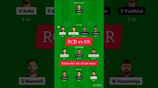 RCB vs RR  Dream11 Prediction today's match | Royal Challengers Bangalore vs Rajasthan Royals
