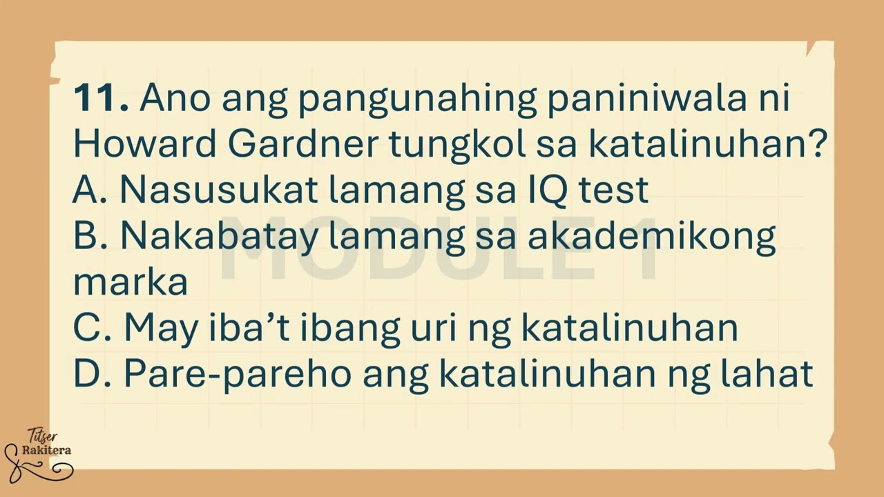 ESP9  Quarter 4 Module 1 Test