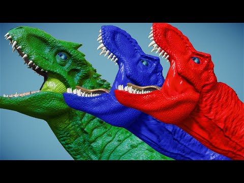 Color Pack T-Rex vs Green I-Rex vs Purple Indoraptor Dinosaurs Fight Jurassic World Evolution 2