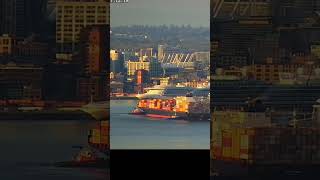 Stopping a giant #shipspotting container ship in front of a Princess cruise ship