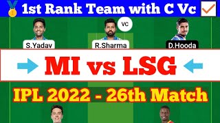 MI vs LSG 26th Match IPL 2022 Fantasy Preview, MI vs LSG Dream Team Today Match, LSG vs MI IPL Stats