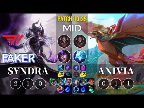 T1 Faker Syndra vs Anivia Mid - KR Patch 10.25