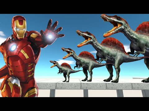 IronMan vs spinosaurus Big family Death Run - Animal Revolt Battle Simulator