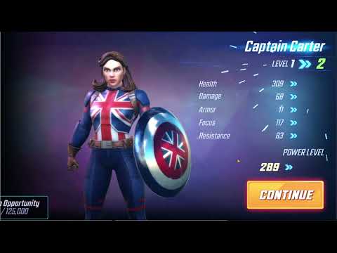 captain carter unlock red stars and upgrade to level 2 & straight to bench marvel strike force