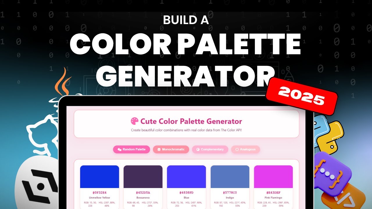 Build Color Palette Generator using API | HTML CSS JavaScript Project for Beginners with Source Code
