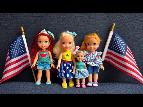 4th of July ! Elsa & Anna toddlers are celebrating !  Barbie dolls