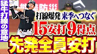 【猛牛大爆発ッ】先発全員安打『来季につなぐ15安打9得点!! 連日の打線爆発で底力を示す!!』