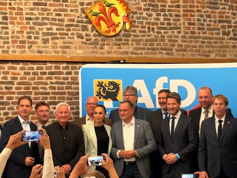 AfD Tino Chrupalla und Enxhi Seli-Zacharias in Düren und Gegendemo