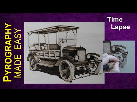 Wood Burning Art - OLD ANTIQUE TRUCK - pyrography time lapse