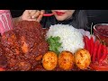 ASMR EATING SPICY WHOLE CHICKEN CURRY SPICY EGG CURRY RED CHILLI RICE FOOD VIDEOS