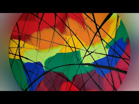 (375) ACRYLIC POURING - PUDDLE POUR - Stained Glass Look? Simple but Dynamic Use of Leftovers!