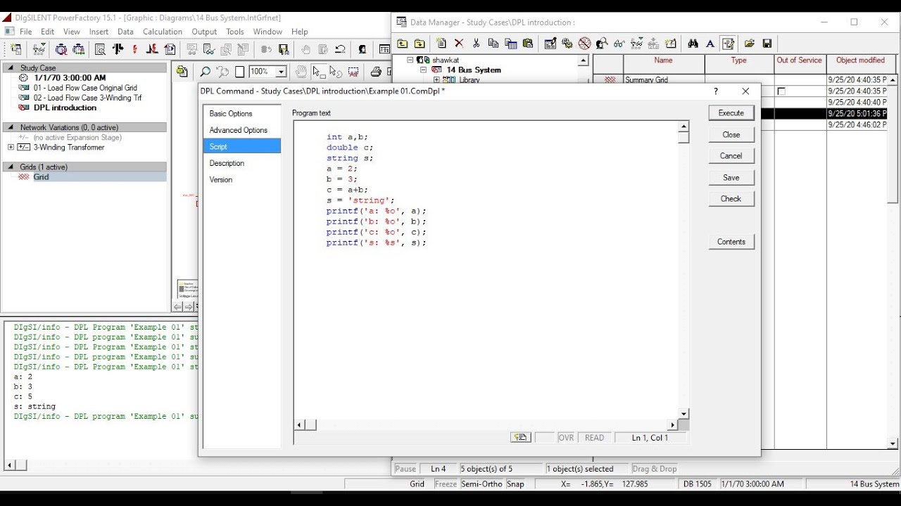 DIgSILENT Programming Language (DPL) Introduction. tutorial #1