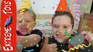 Extreme Toys TV Hundred Million Views Celebration! Ethan, Cole, and Jaws the Toy Shark have a Party