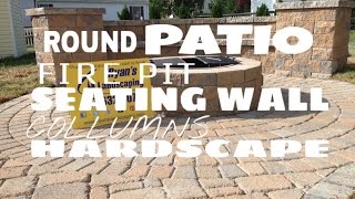 preview picture of video 'Round Patio, Fire Pit, with Seating Wall, & Columns Hardscape Hanover Area Pa Ryan's Landscaping'