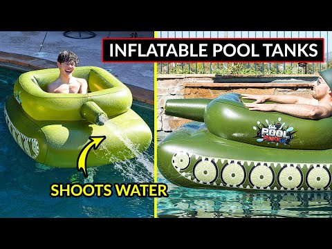 Inflatable Tank Shaped Pool Float That Shoot Water