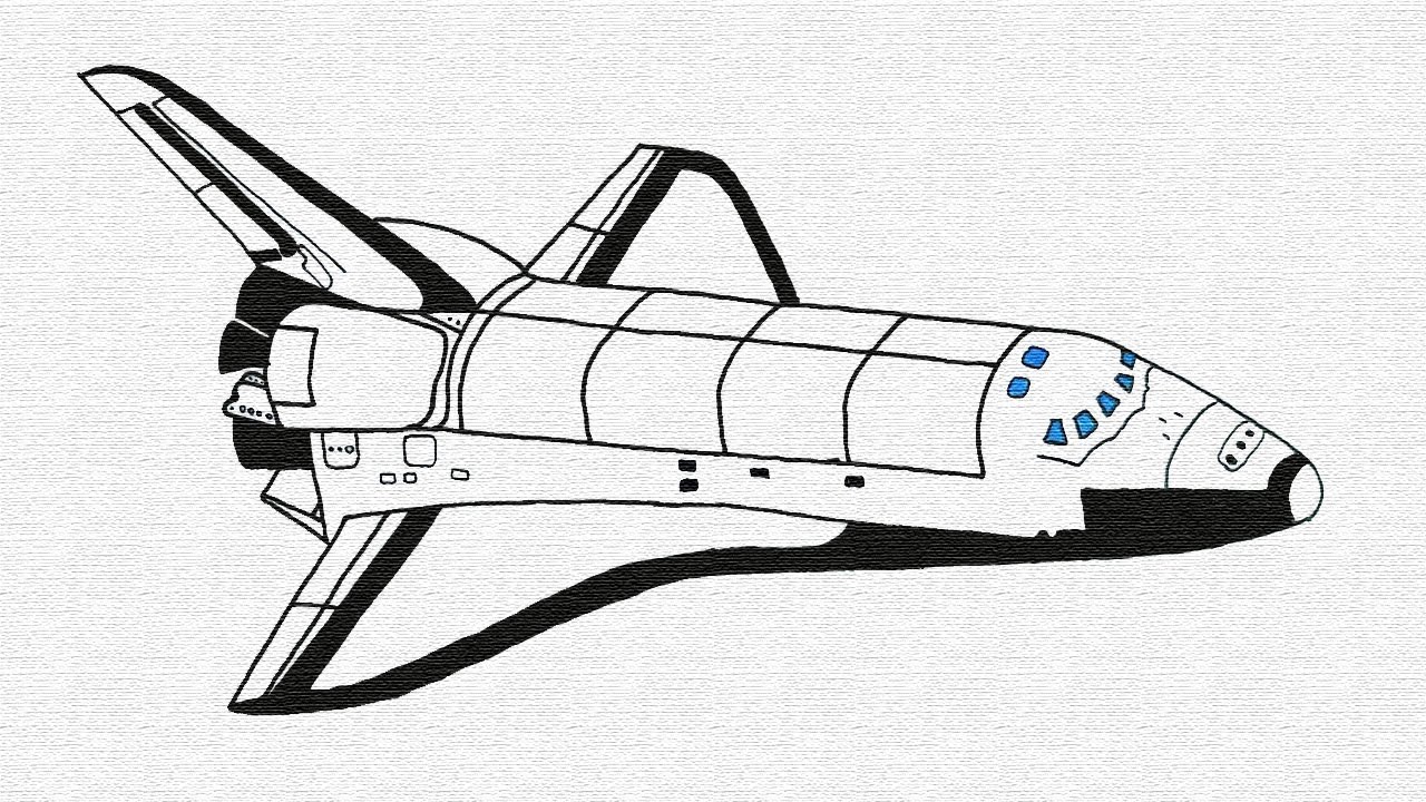 How to easy drawing space shuttle for Kids - Children's Coloring Book with Paiting