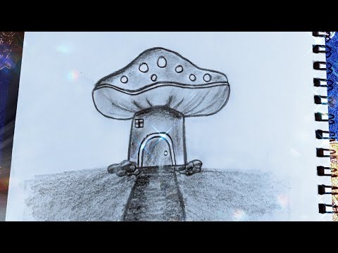 How to draw a Mushroom house step by step // Cartoon mushroom house drawing