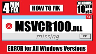 How To Fix The program can't start because MSVCR100.dll is Missing Error Windows 10 64Bit/32bit