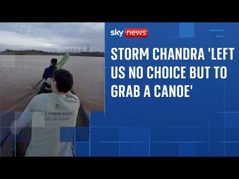 Storm Chandra forces family to commute by canoe