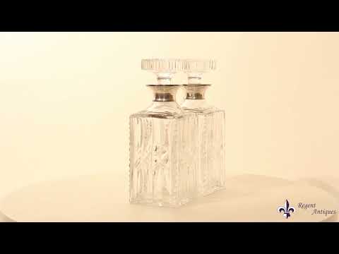 Vintage Pair of Cut Crystal Glass Silver Mounted Decanters