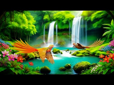 Stunning Tropical Jungle Waterfall with Exotic Golden Birds | Nature's Hidden Paradise