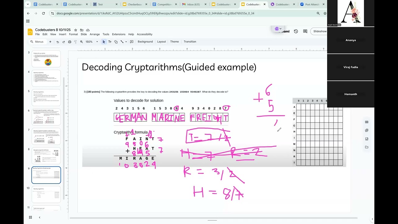 Codebusters(week 4) Decoding Cryptarithms