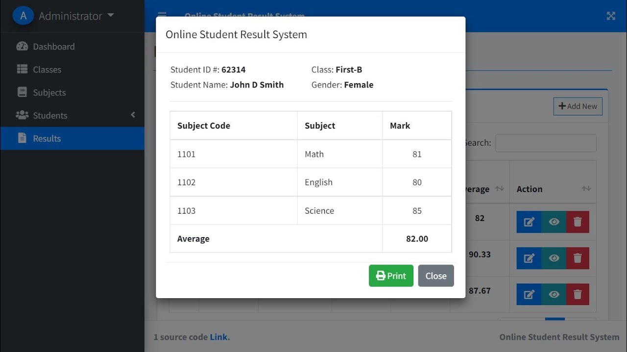 Online Student Result System in PHP My SQL with source code