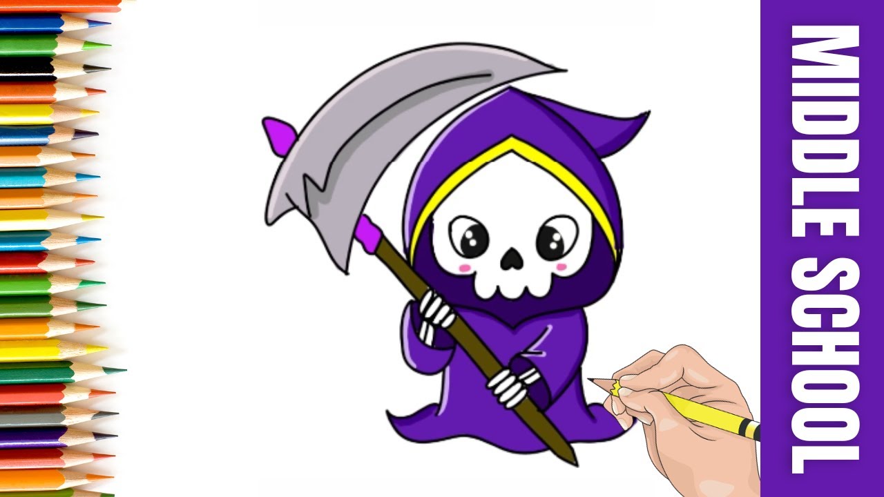 How To Draw The Grim Reaper Cute Cartoon for Kids