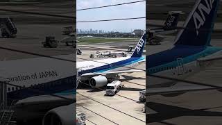 【伊丹空港展望デッキからの駐機場の動き】