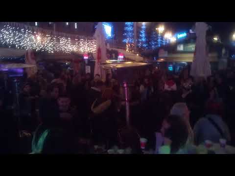 Crazy dancing party crowd main square in Zagreb Advent