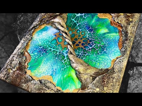 (134)3D Texture bridge over Bloom Lake with crackle medium Fluid Art Acrylic Painting