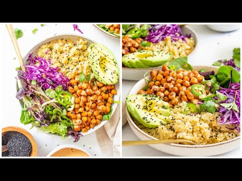Roasted Chickpea Quinoa Bowls with Sesame Ginger Dressing | This Savory Vegan