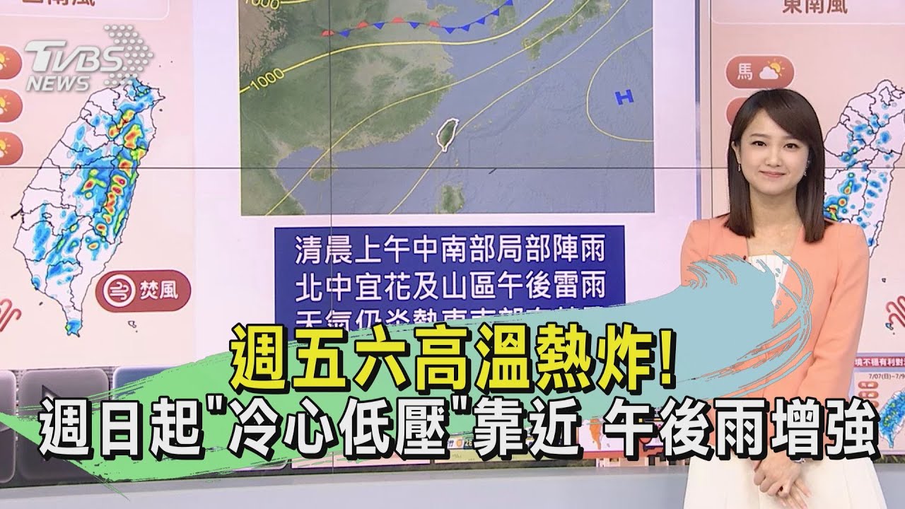 週五六高溫熱炸！週日起「冷心低壓」靠近　午後雨增強