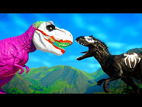 JOKER vs Eddie VENOM,SPIDERMAN,Tyrannosaurus Breakout Jurassic World Evolution Epic Dinosaurs Battle
