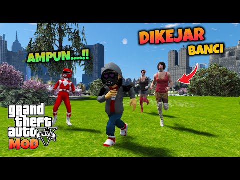 MINI RANGER MERAH DAN DINAR GENJI DIKEJAR  - GTA 5 MOD POWER RANGER MINI