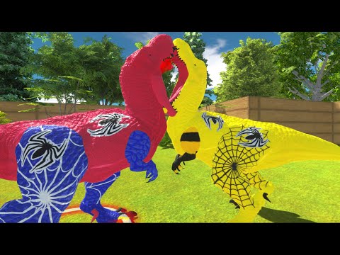SPIDERMAN T-Rex DEATH RUN IN FOREST- Animal Revolt Battle Simulator
