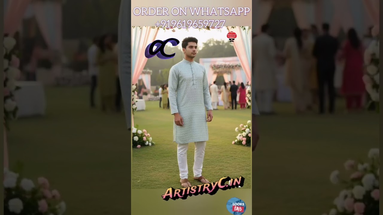 Self-Embroidered Silk Kurta for Men