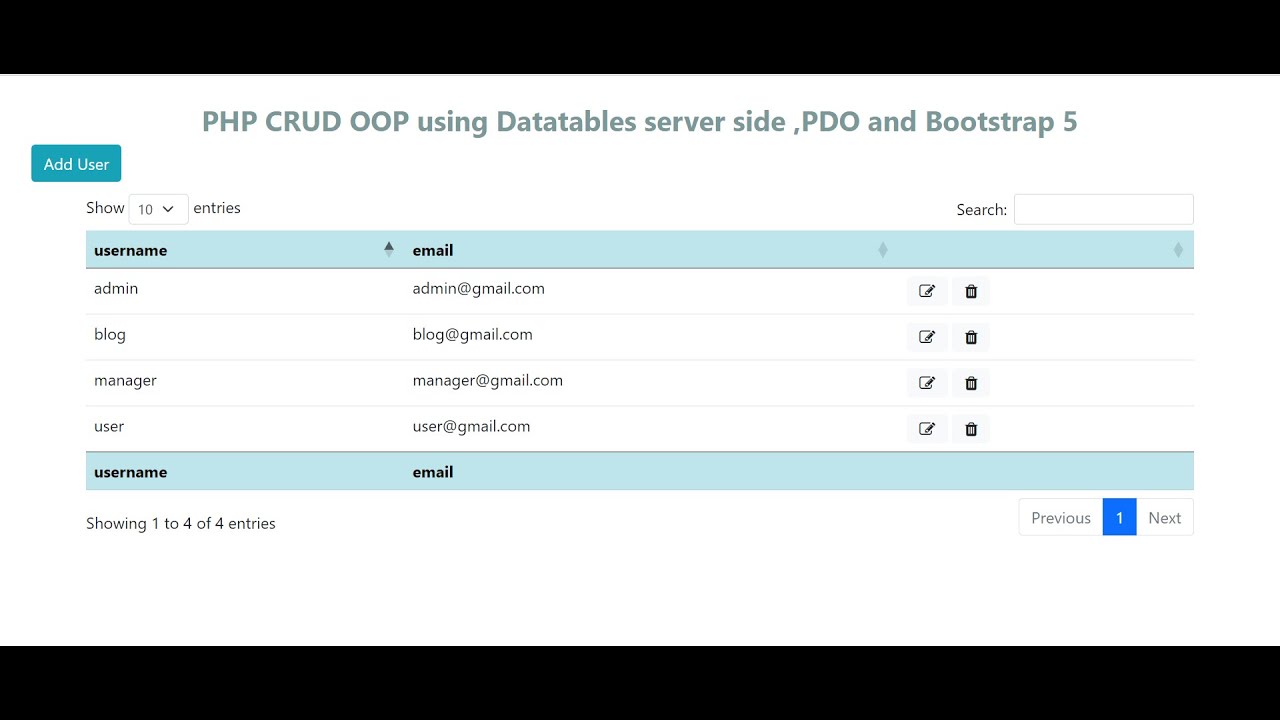 PHP CRUD OOP using Datatables server side ,PDO and Bootstrap 5