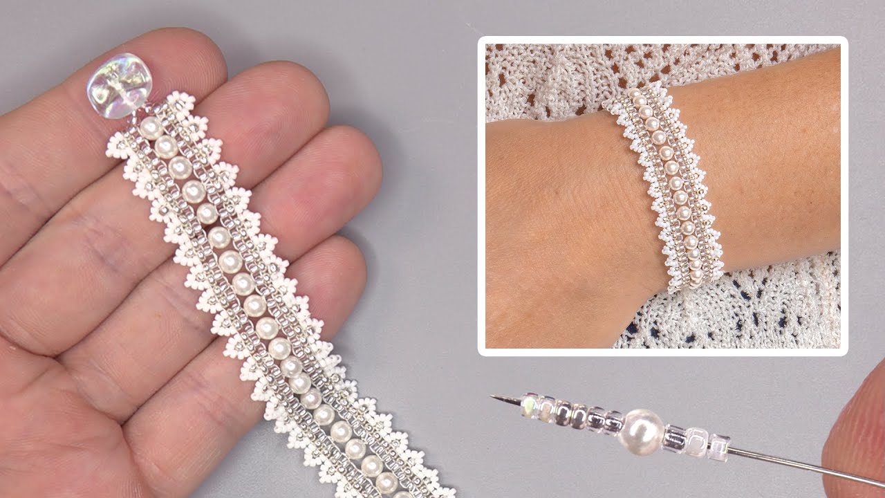 Pearl Lace Bracelet Tutorial: How To Make Beaded Bracelets #diy #beads #jewelrymaking