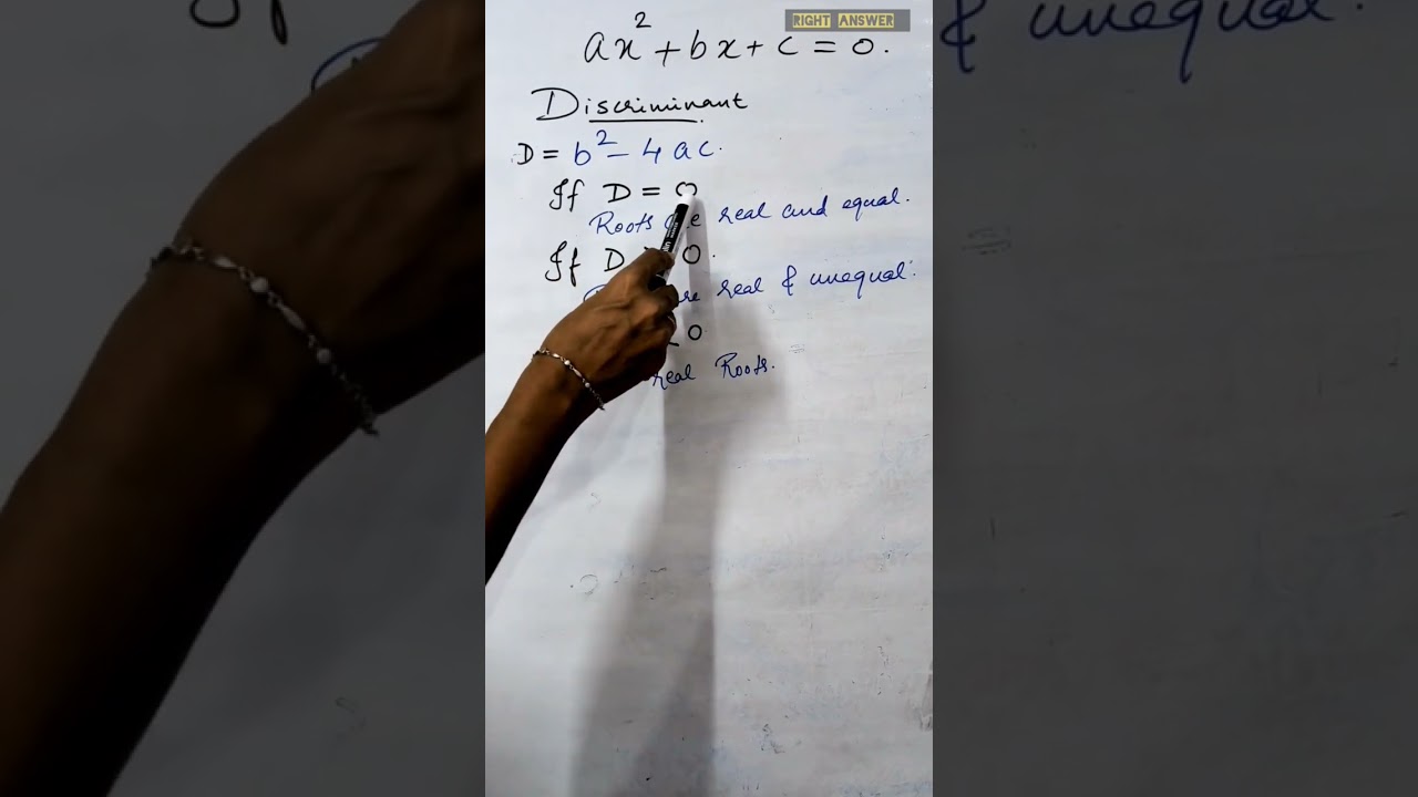 nature of roots from the value of discriminant of a quadratic equation......