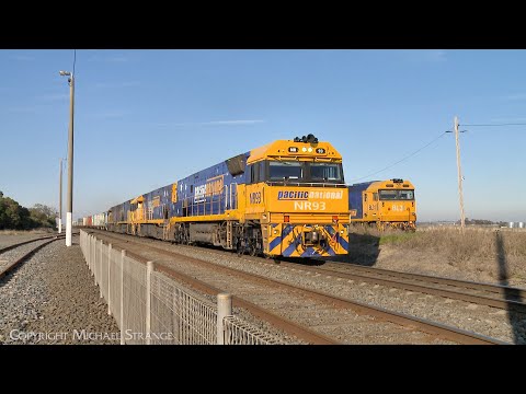 5MP2 Pacific National InfraBuild / Liberty Steel Train Overtakes Grain Train (1/8/2024) - PoathTV