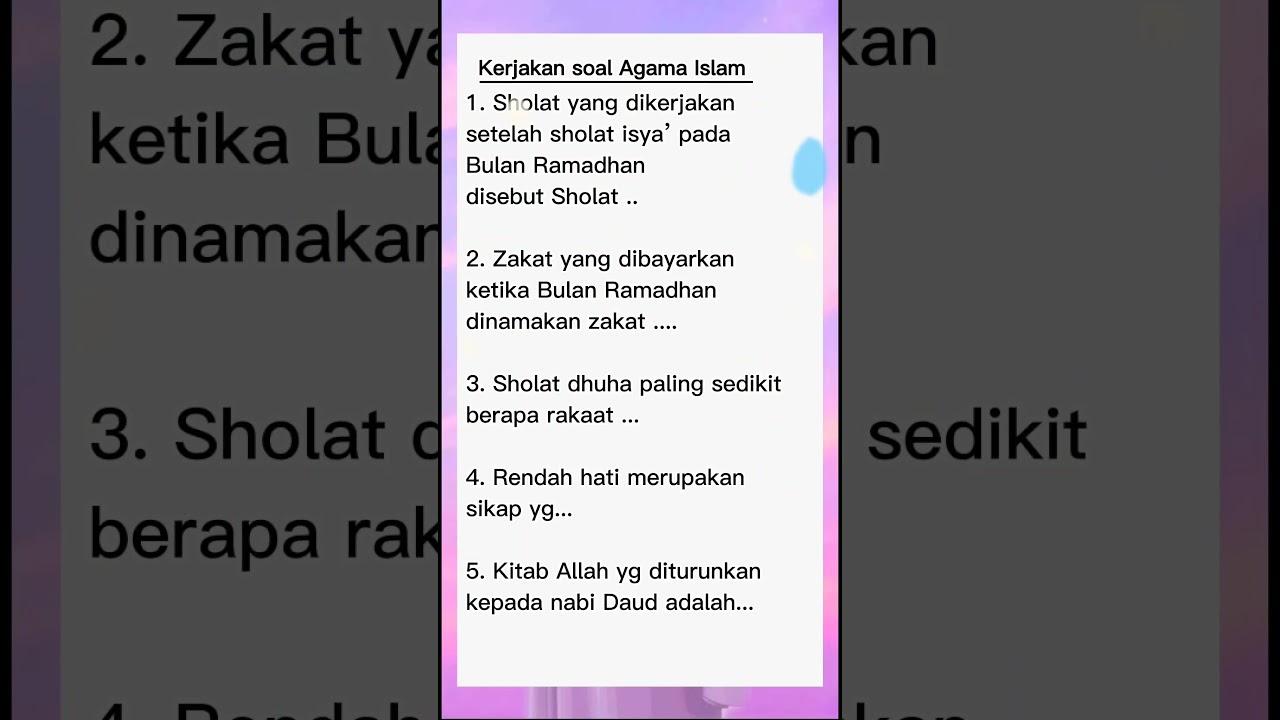 Soal Agama tes pengetahuan yu kerjakan