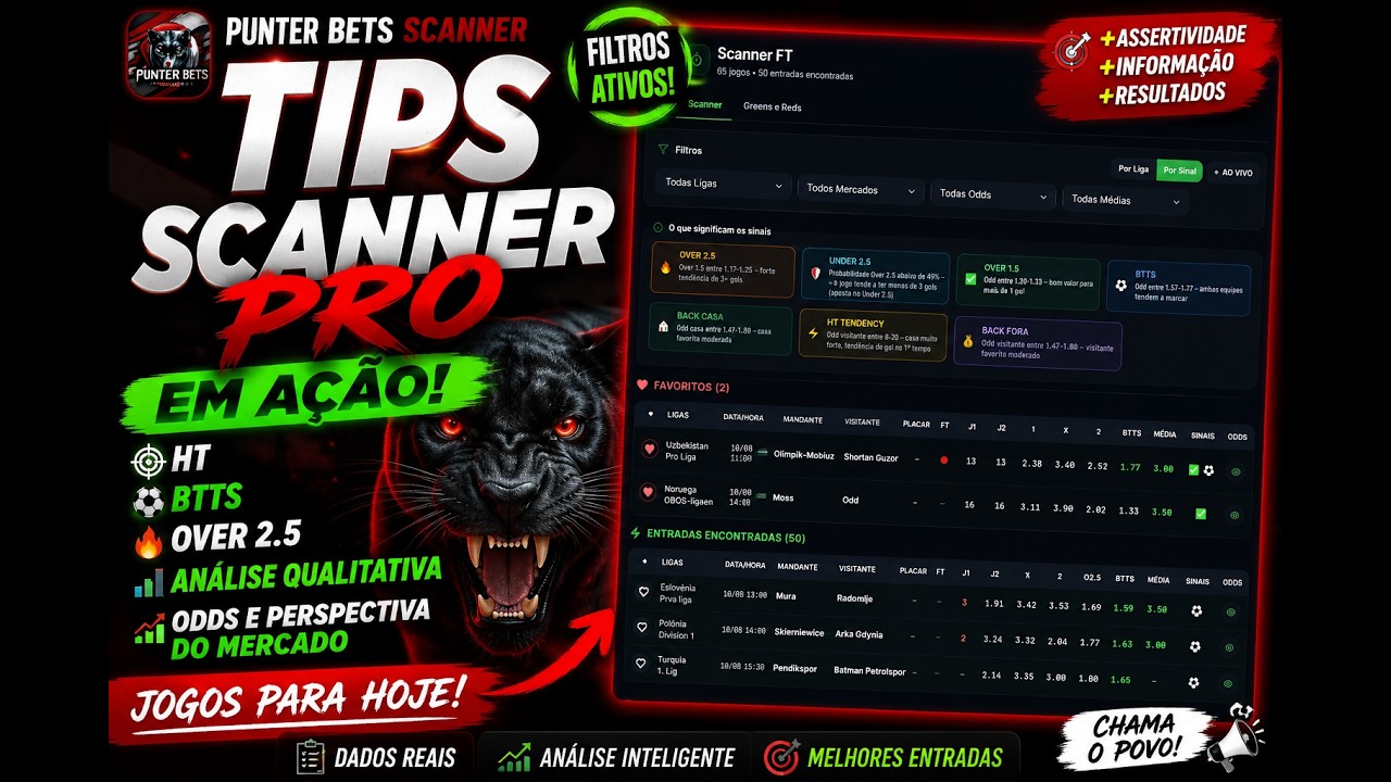 🔥 TIPS SCANNER PRO EM AÇÃO! | JOGOS DE HOJE ⚽📊
