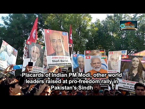 Placards of Indian PM Modi, other world leaders raised at pro freedom rally in Pakistan's Sindh