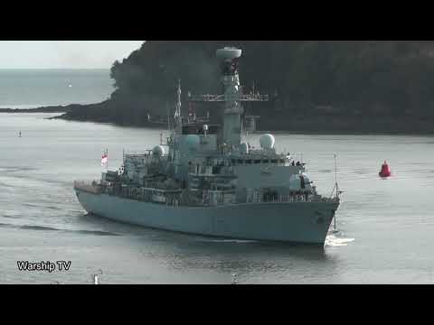 HMS PORTLAND F79 ENTERS DEVONPORT NAVAL BASE FROM MOUNT WISE - 11th October 2021