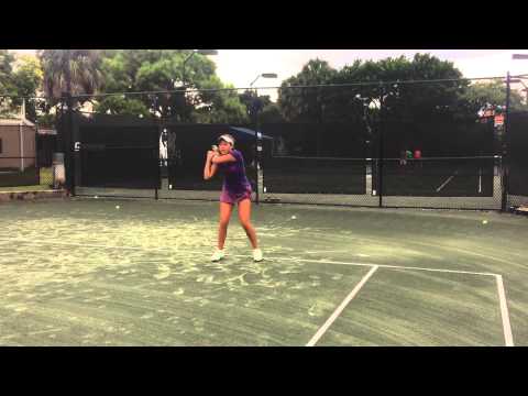 Coach Cookie Bernard- Dasha Kazantseva practicing her backhand across and court position.  co
