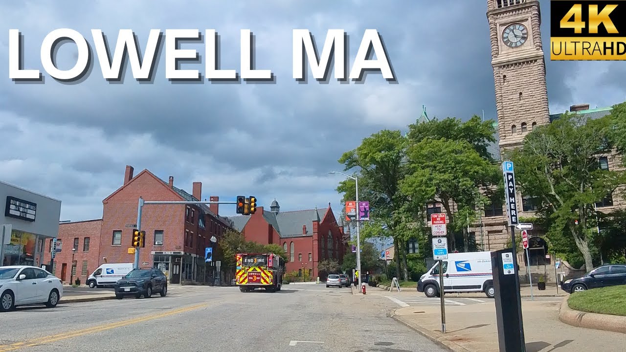 Immersive street-level walking tour through Lowell Downtown, United States, showcasing authentic urban landscapes, local architecture, and the vibrant atmosphere of the city's neighborhoods