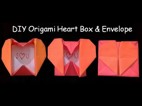 DIY: Origami heart box || origami heart box & envelope with secret message || pop up heart